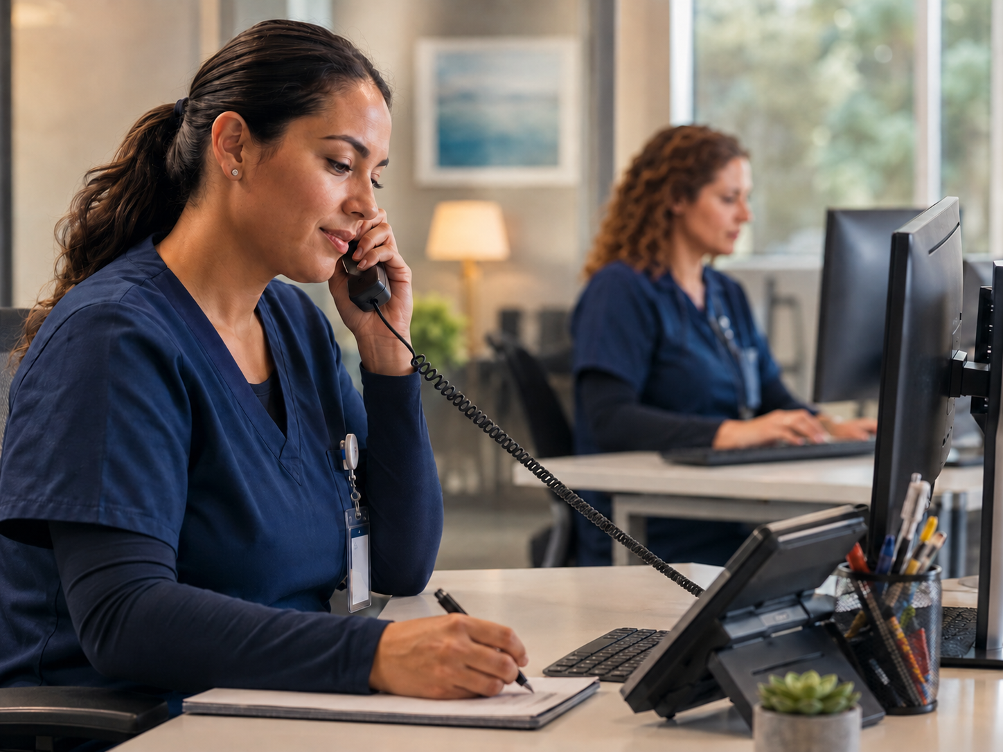 A care professional calling transportation dispatch to submit an authorized referral