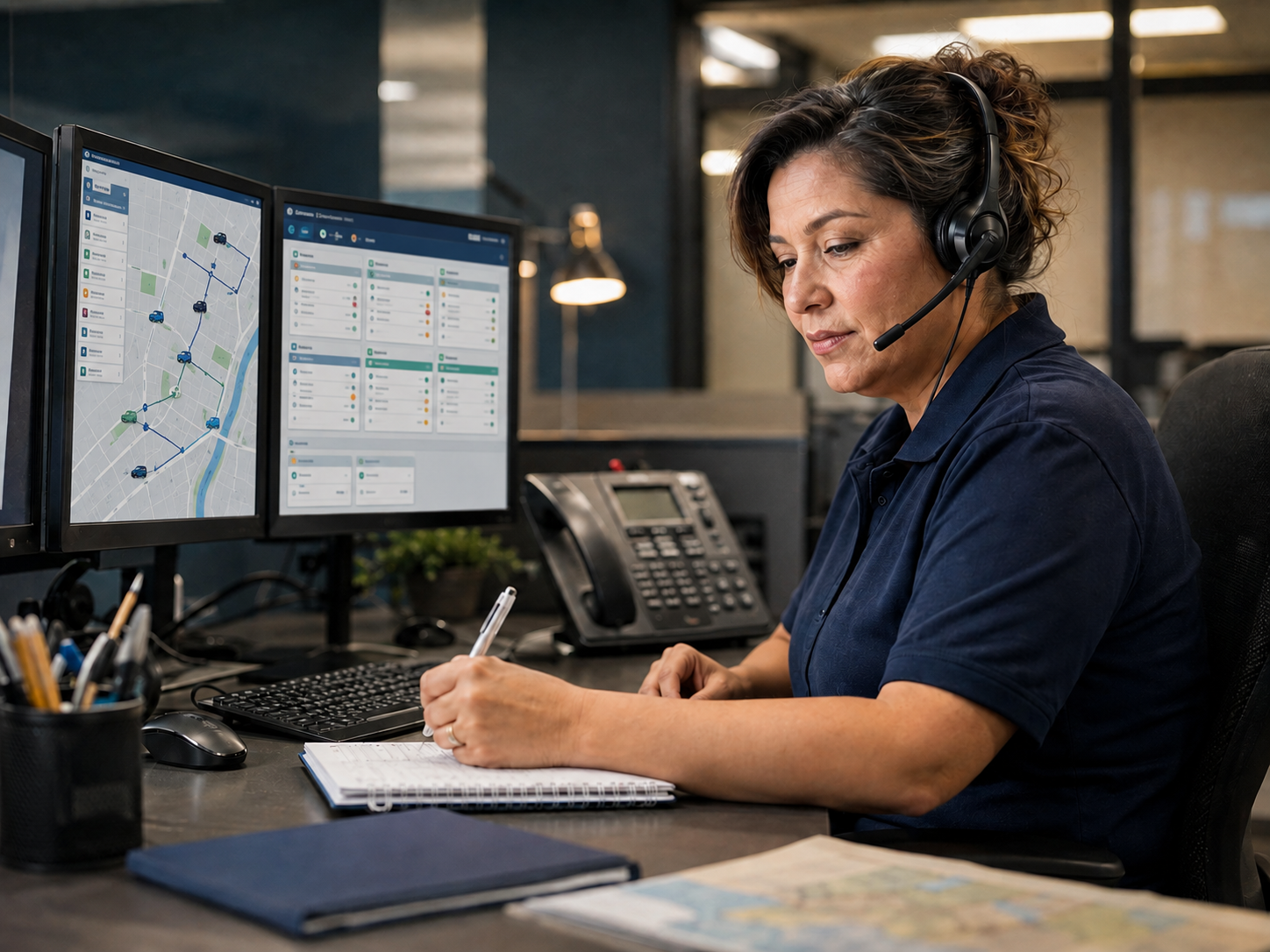 A dispatcher confirming pickup and receiving-facility details